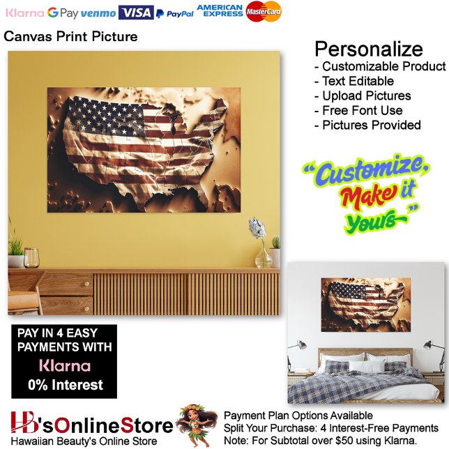 Imagen impresa de lienzo de bandera de Estados Uni (United States of America Flag Canvas Print Picture 6.)
