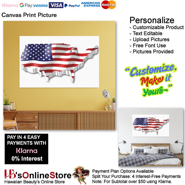 Imagen impresa de lienzo de bandera de Estados Uni (United States of America Flag Canvas Print Picture 7.)