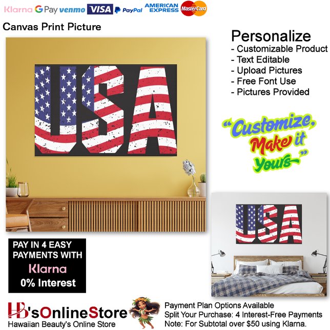 Imagen impresa de lienzo de bandera de Estados Uni (United States of America Flag Canvas Print Picture 9.)