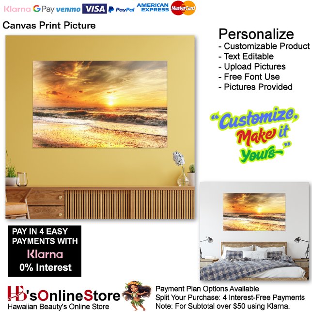 Imagen impresa de lienzo de playa Sunset 18 (Sunset Beach Canvas Print Picture 18.)