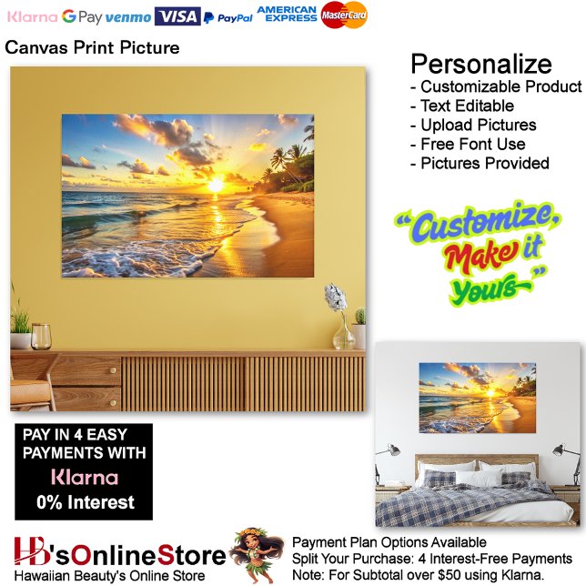 Imagen impresa de lienzo de playa Sunset 2 (Sunset Beach Canvas Print Picture 2.)