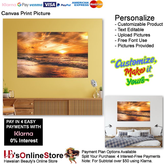 Imagen impresa de lienzo de playa Sunset 45 (Sunset Beach Canvas Print Picture 45.)