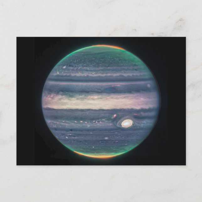 Imagen JWST del planeta Júpiter en postal infrarro (Anverso)