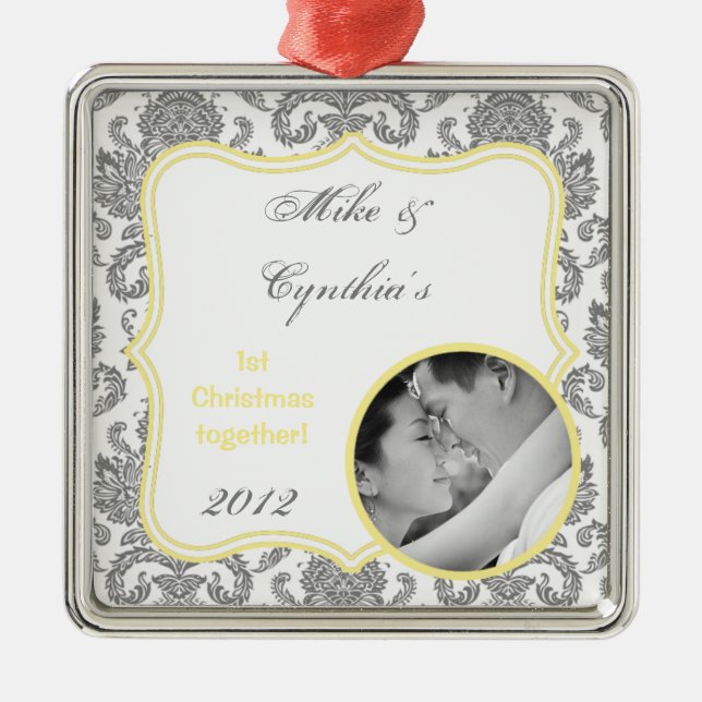 Imagen personalizada Ornamento Gris Yello Damask L (Frente)