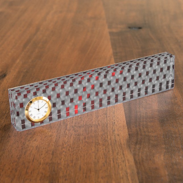 Imagen roja bajo placas grises, formas rectangular (Lateral)