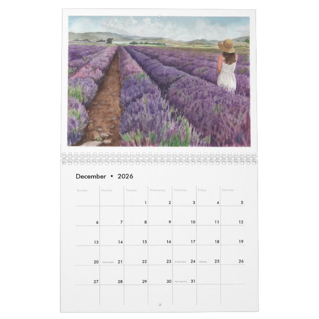 Imágenes acuarelas de YL Lavender y más calendario (Dec 2026)