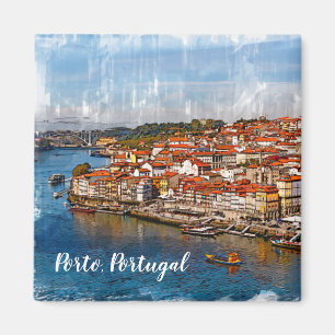 Imán С paisaje de Porto, río Douro. Portugal.