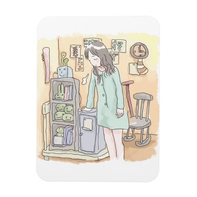 IMÁN さにしむじ  お部屋で手をついてため息をつく女性のイラスト (Vertical)