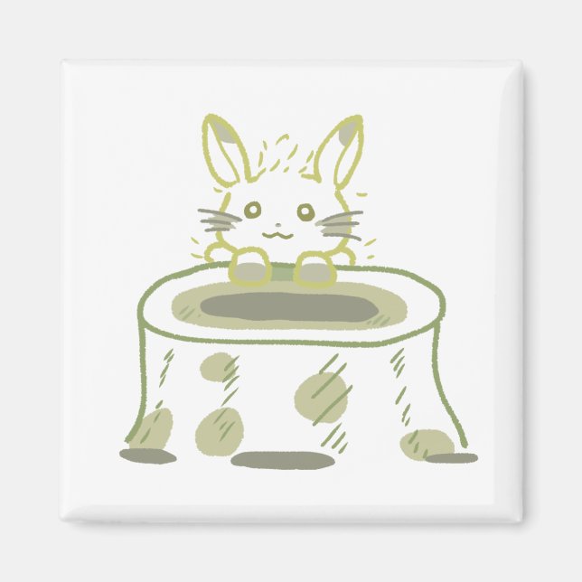 IMÁN 切り株＆黄緑色の軽やかうさぎイラスト (Frente)