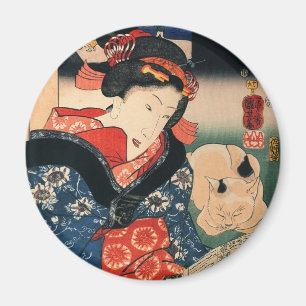Imán 女 と 眠 る 猫, 国 Mujer 芳 Gato durmiente, Kuniyoshi