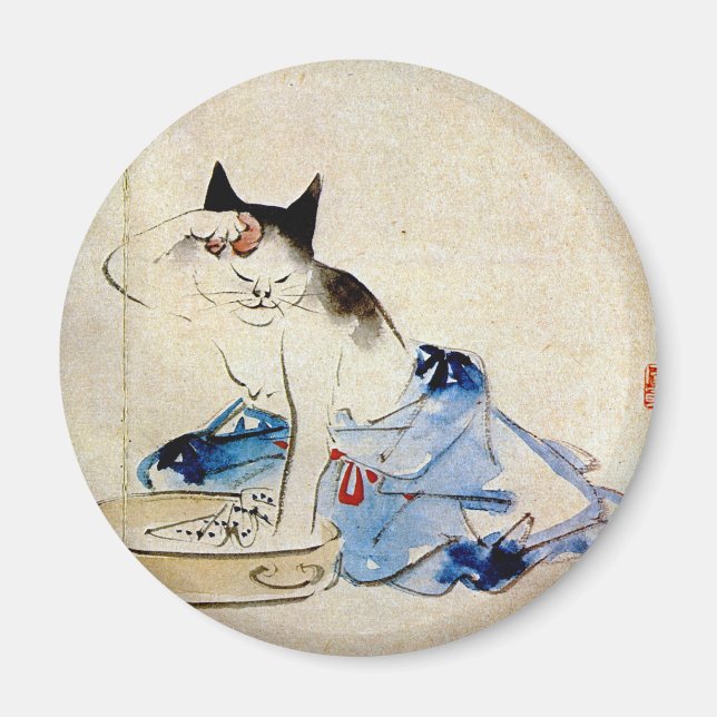 Imán 顔 を 洗 う 猫, 広 Lágrima 重 Cara De Gato, Hiroshige (Frente)