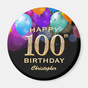 Imán 100.ª fiesta de cumpleaños Globos de oro y negro