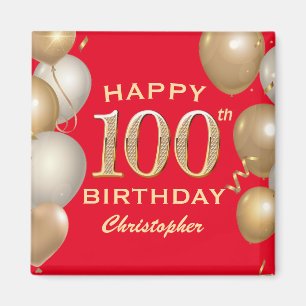 Imán 100.ª fiesta de cumpleaños Globos Rojos y Oro