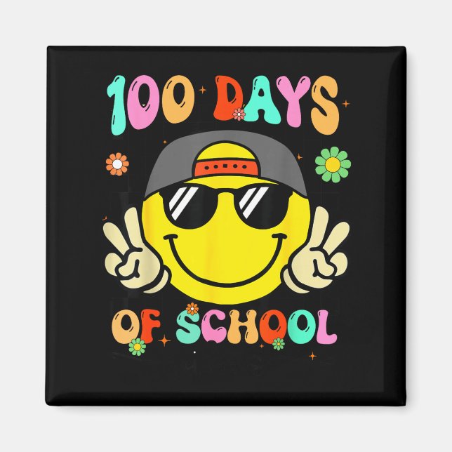 Imán 100 Days Of School 100th Day Smile Groovy Face Tea (Frente)