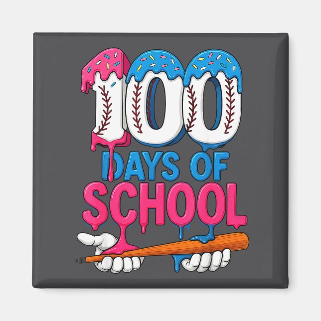 Imán 100 Days Of School Baseball Drip Bat 100th Day Of  (Frente)