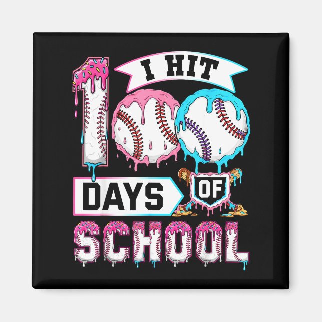 Imán 100 Days Of School Boys Baseball Drip 100th Day Ki (Frente)
