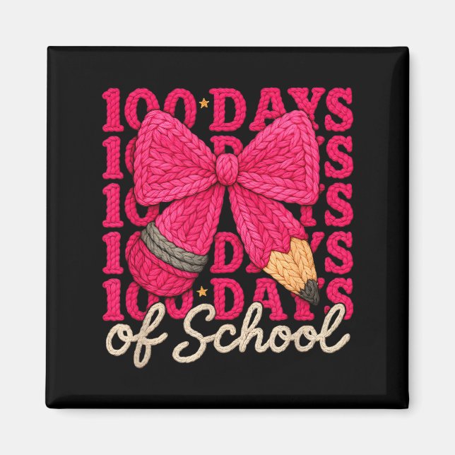 Imán 100 Days Of School Crochet Bow Pencil 100th Day Of (Frente)