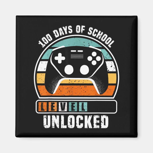 Imán 100 Days Of School Level Unlocked Funny Gamers Boy (Frente)