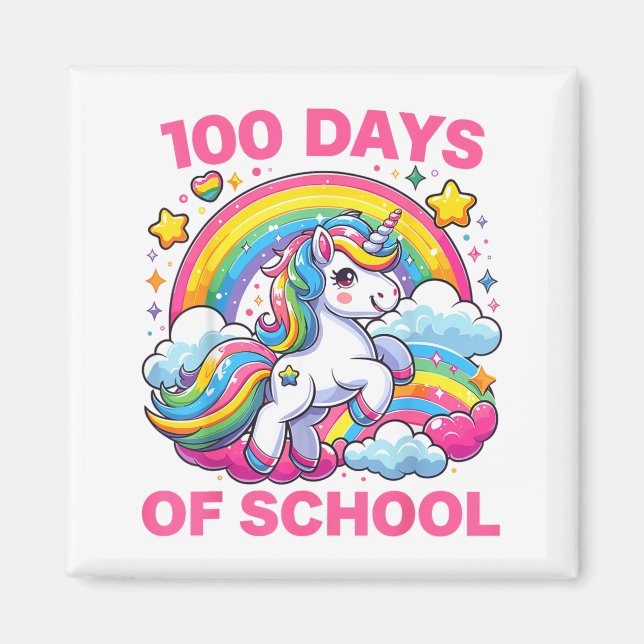 Imán 100 Days Of School Unicorn Girls Teacher 100th Day (Frente)