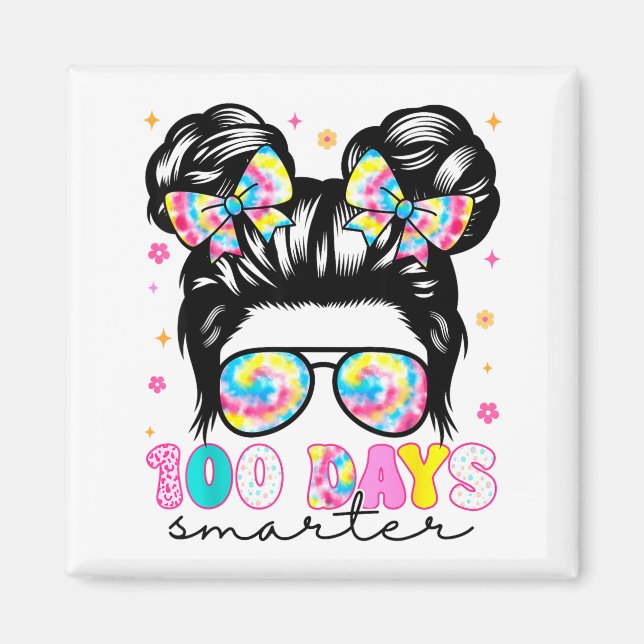 Imán 100 Days Smarter Messy Bun Girl 100th Day Of Schoo (Frente)