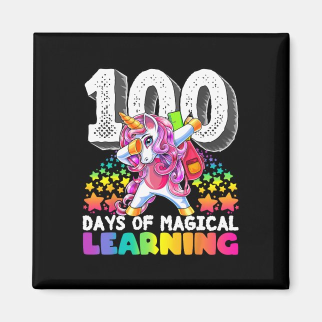 Imán 100 días de aprendizaje mágico dabbing unicornio r (Frente)