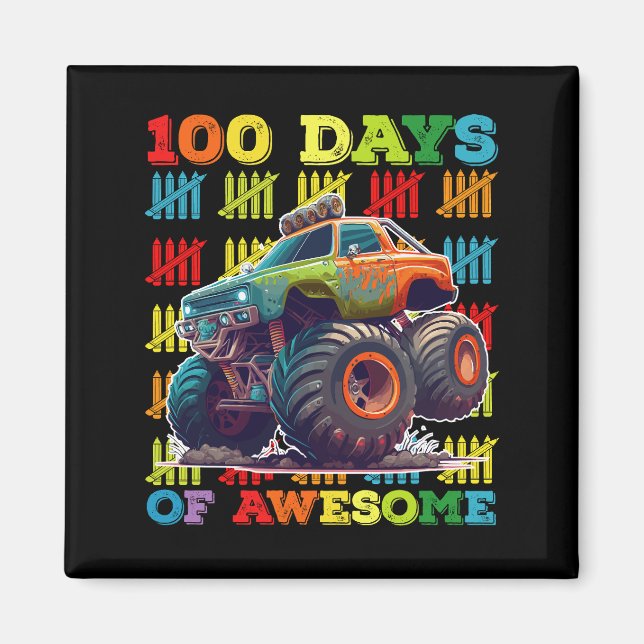 Imán 100 Días De Camión Monstruo Impresionante Escuela  (Frente)