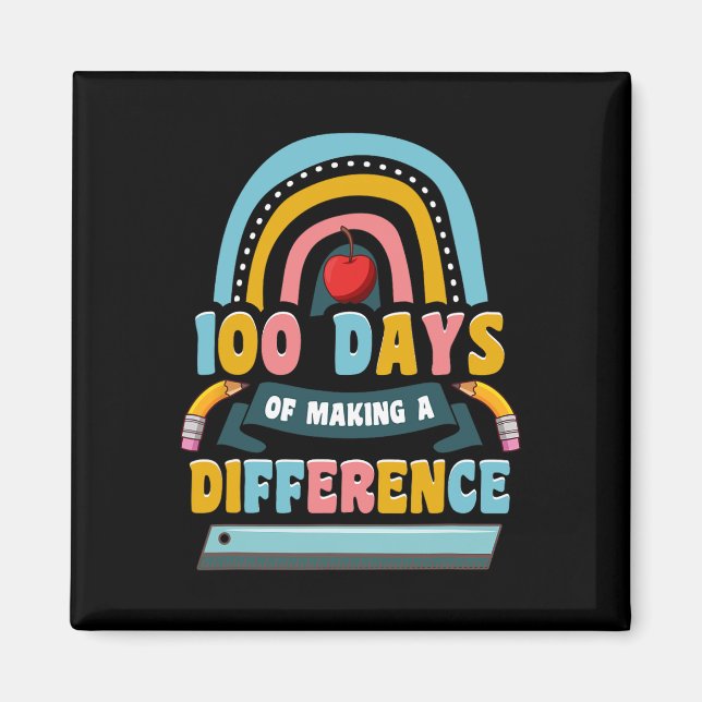 Imán 100 Días De Enseñanza De Niños Arcoiris (Frente)