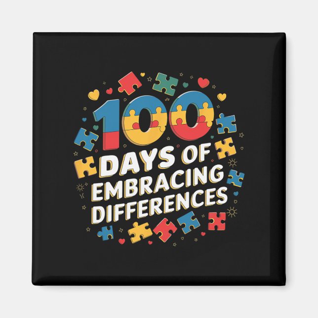 Imán 100 Días De Enseñanza Escolar Que Abarca Diferente (Frente)