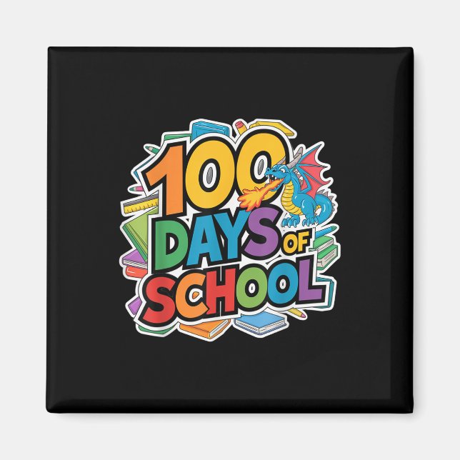 Imán 100 Días De Escuela Dragón Temática Niños Profesor (Frente)