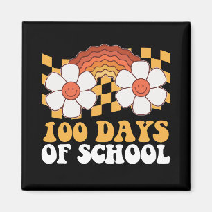 Imán 100 Días De Escuela Flor Arcoíris Retro Divertido
