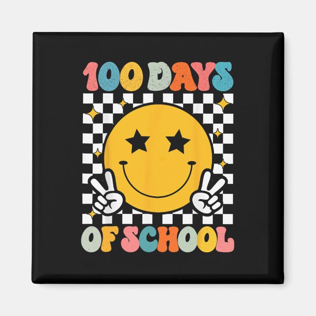 Imán 100 Días De Escuela Groovy Sonríe Cara (Frente)