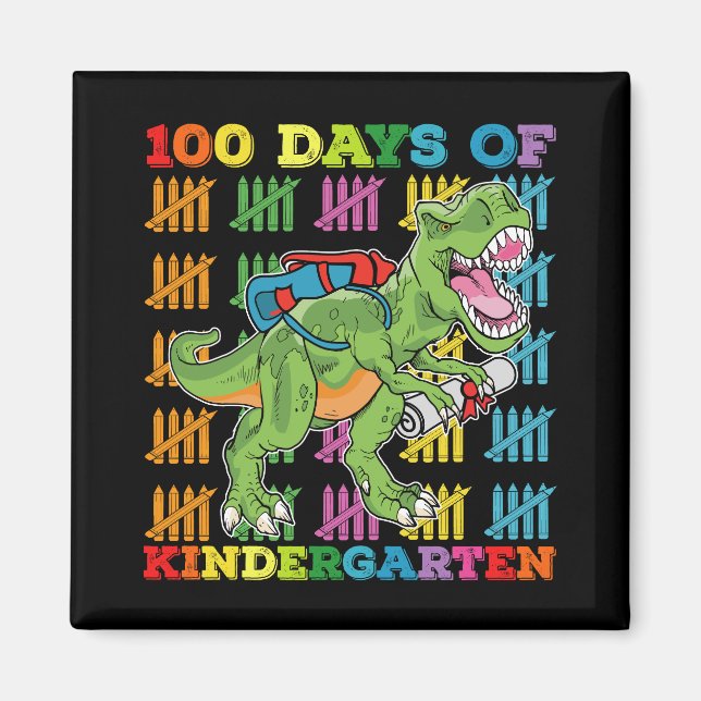 Imán 100 Días De Jardín De Niños En La Escuela Rex Dino (Frente)