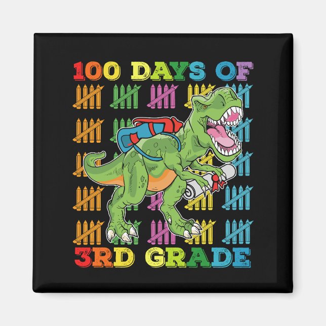 Imán 100 Días De La Escuela De Dinosaurio De 3er Grado  (Frente)