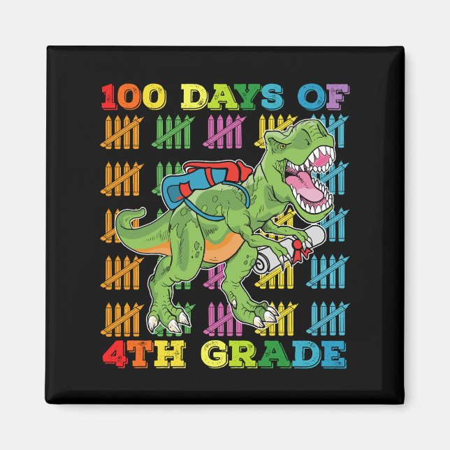 Imán 100 Días De La Escuela De Dinosaurio De 4º Grado T (Frente)