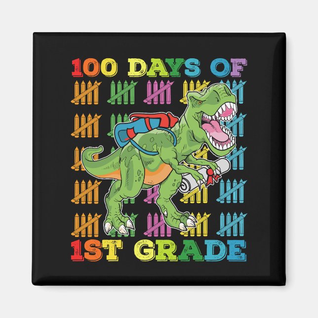 Imán 100 Días De La Escuela De Dinosaurio De Primer Gra (Frente)