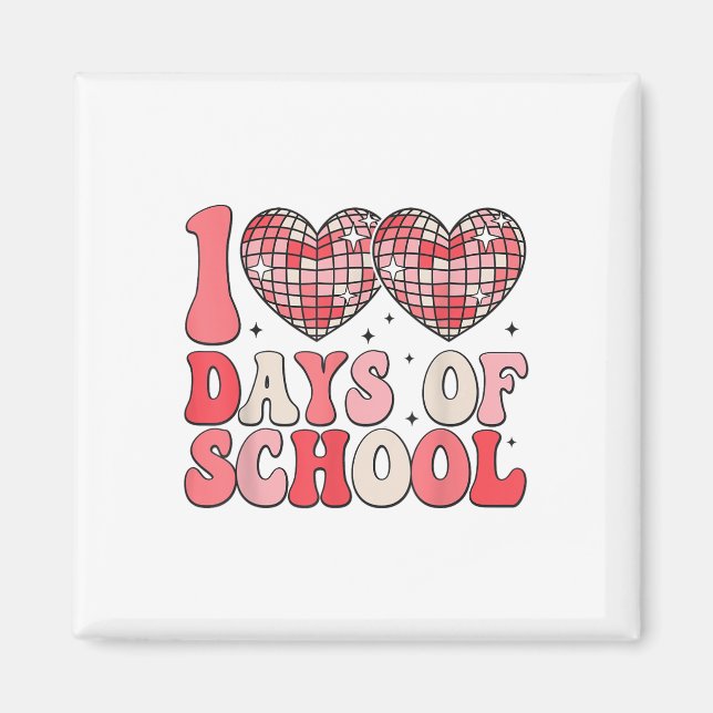 Imán 100 días de retro disco escolar corazón 100 días (Frente)