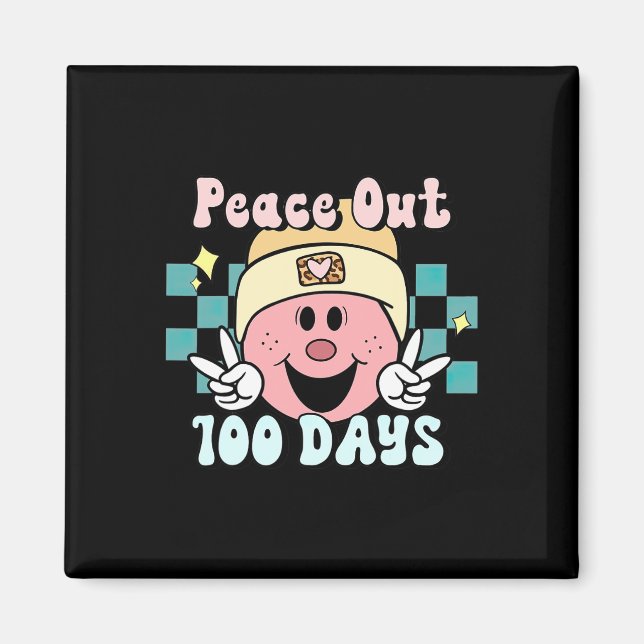 Imán 100 Días De Sonrisa Escolar Té Retro Groovy (Frente)
