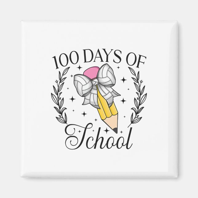 Imán 100 Días De Voleibol Escolar Coquette Pencil Bow (Frente)
