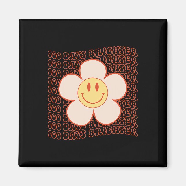 Imán 100 días del colegio Retro Groovy Happy Face (Frente)