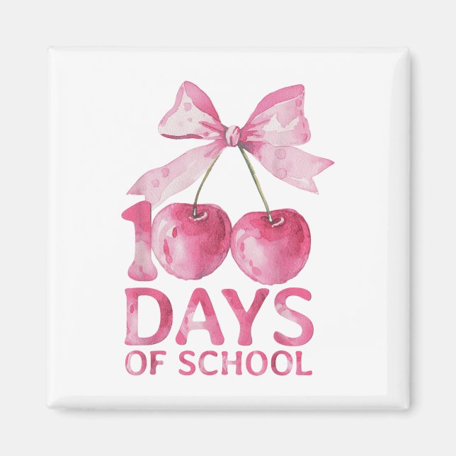 Imán 100 Días Escolares Coquette Cute Cherry Bow 100 (Frente)