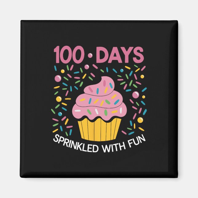 Imán 100 días salpicados con tarta divertida, feliz 100 (Frente)