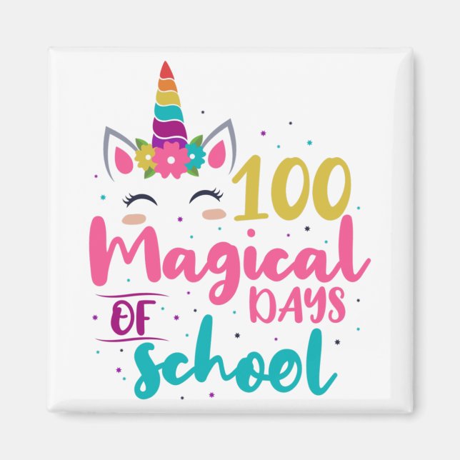 Imán 100 Mágicos Días Escolares De Unicornio (Frente)