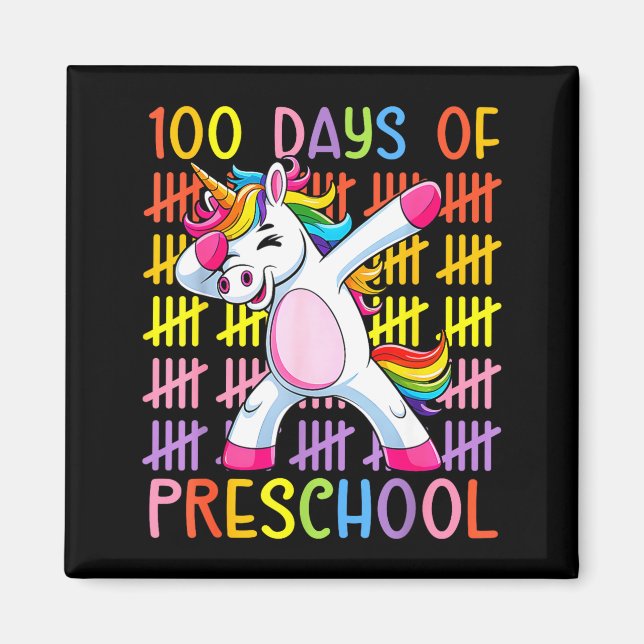 Imán 100th Day Of School Of Preschool Unicorn 100 Days  (Frente)