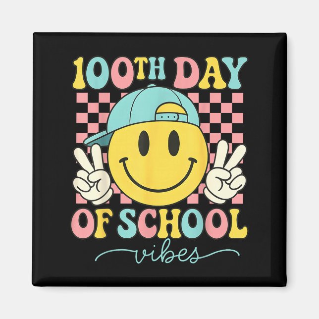 Imán 100th Day Of School Vibes 100 Days Teacher Boy Gir (Frente)