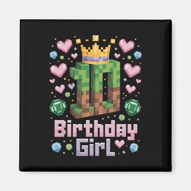 Imán 10.ª Chica de cumpleaños Camisa de juego Pixel Fie (Frente)