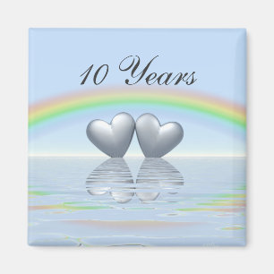 Imán 10.º Aniversario de los Corazones Tin