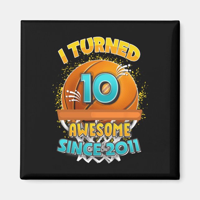 Imán 10.º Básquetbol de cumpleaños que cumplí 10 años (Frente)