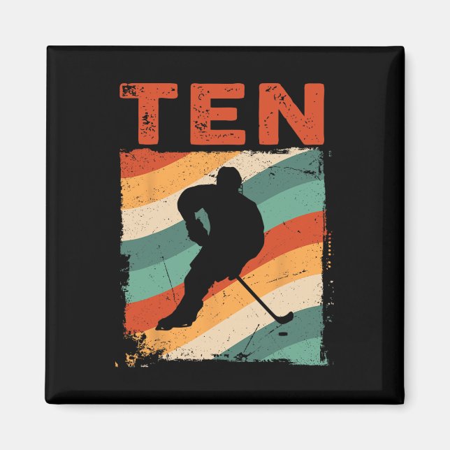 Imán 10.º cumpleaños hockey sobre hielo retro niño de 1 (Frente)