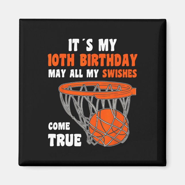 Imán 10 años Feliz décimo cumpleaños básquetbol Bi (Frente)