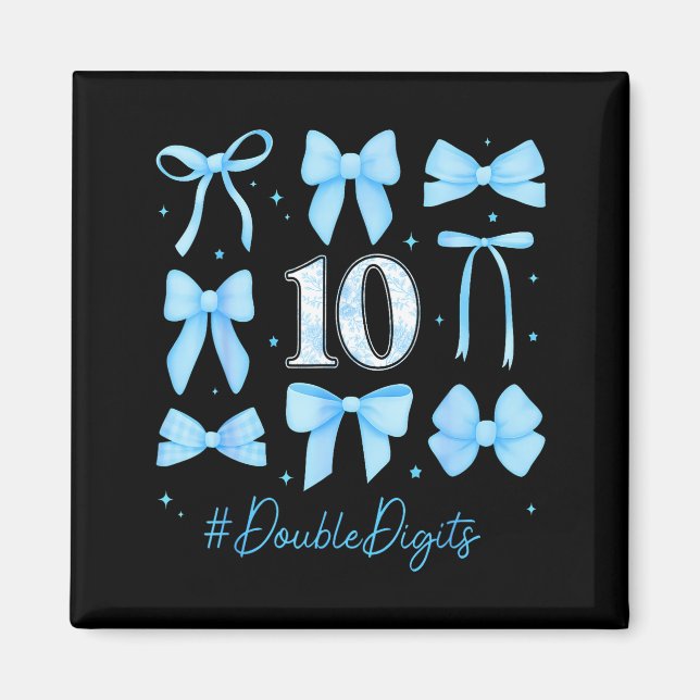 Imán 10th Birthday Girl Blue Coquette Bow 10 Year Old A (Frente)